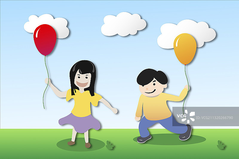 儿童拿着气球在户外玩耍图片素材