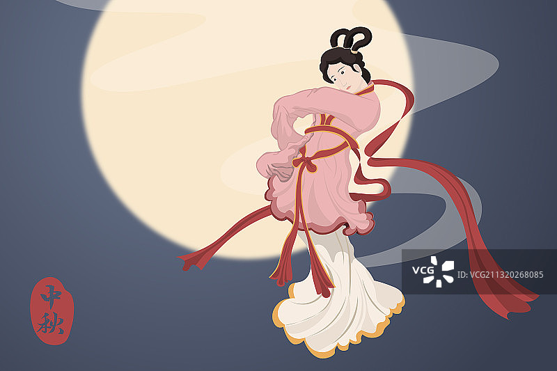 中秋节嫦娥奔月插画海报图片素材