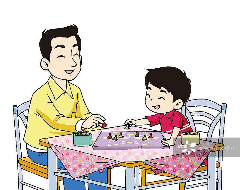 插画：父子下跳棋图片素材
