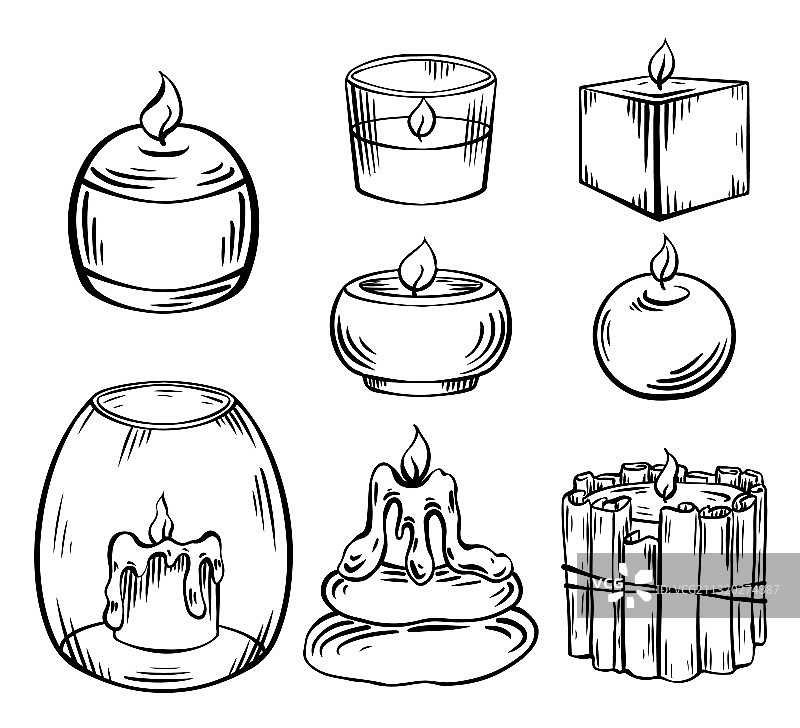 放松蜡烛黑色阴影素描套装图片素材