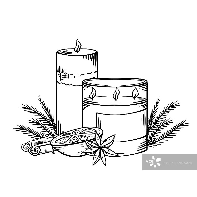 放松蜡烛黑白素描与阴影图片素材