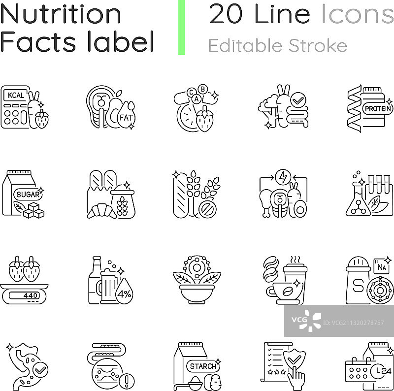 健康饮食线性图标集图片素材