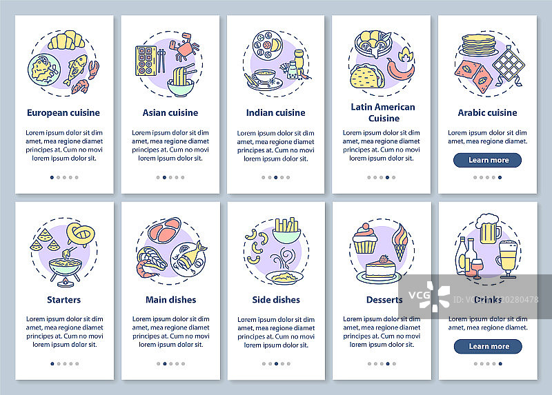 餐厅菜单引导移动应用程序页面图片素材