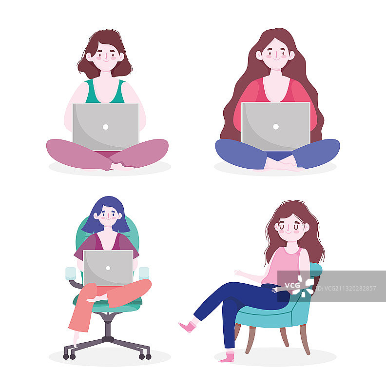 家庭办公室工作区素材：女性使用笔记本电脑图片素材