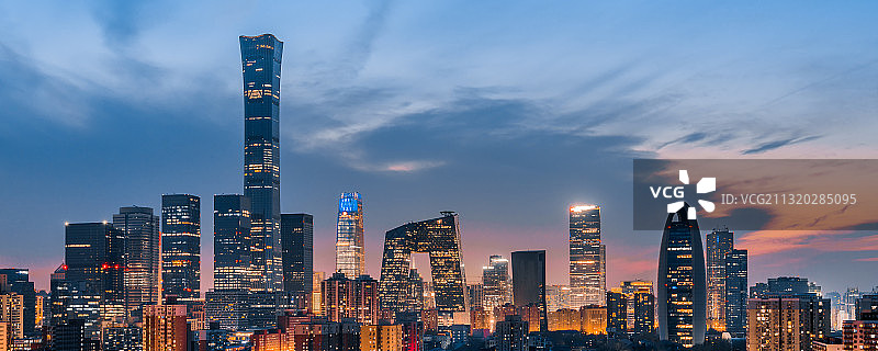 中国北京CBD建筑群高视角夜景图片素材
