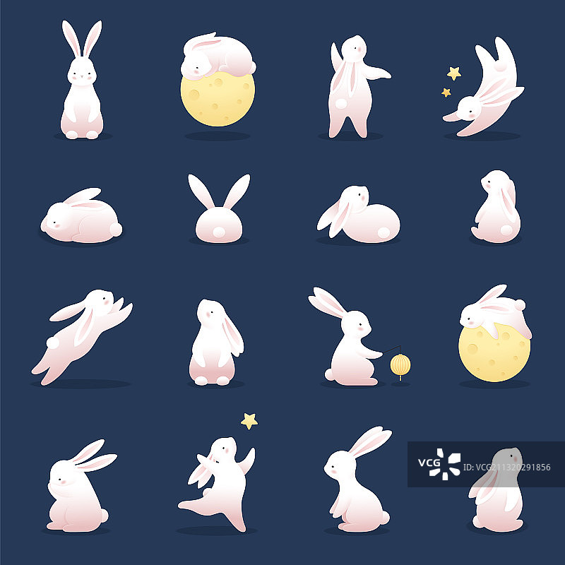 快乐的兔子中秋节元素套装图片素材