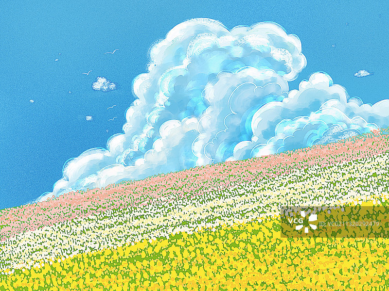 春天花海唯美风景插画图片素材