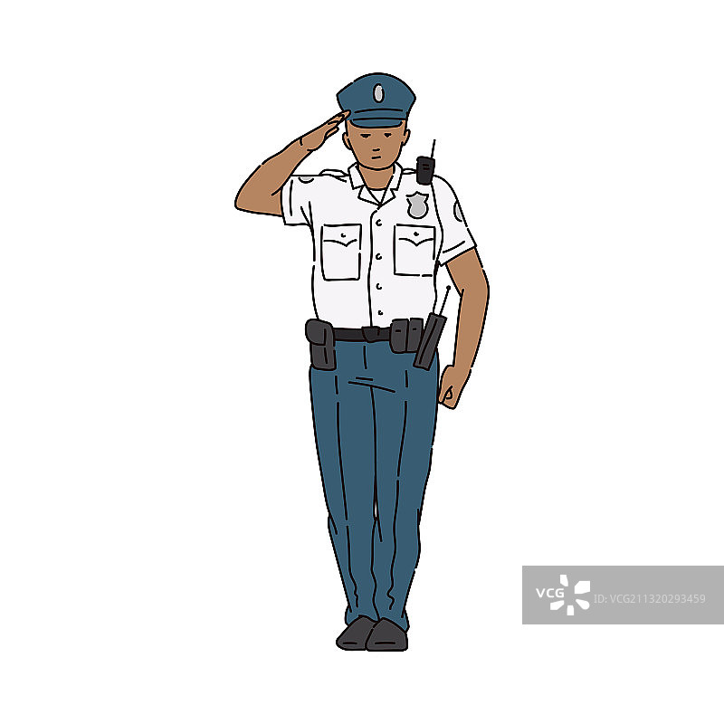 穿制服的警察敬礼简笔画图片素材