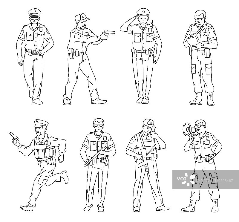 黑色线条男性角色警察素描图片素材