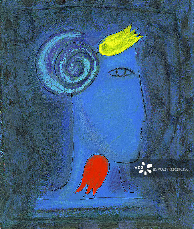 蓝色背景上的红黄色花朵插画图片素材