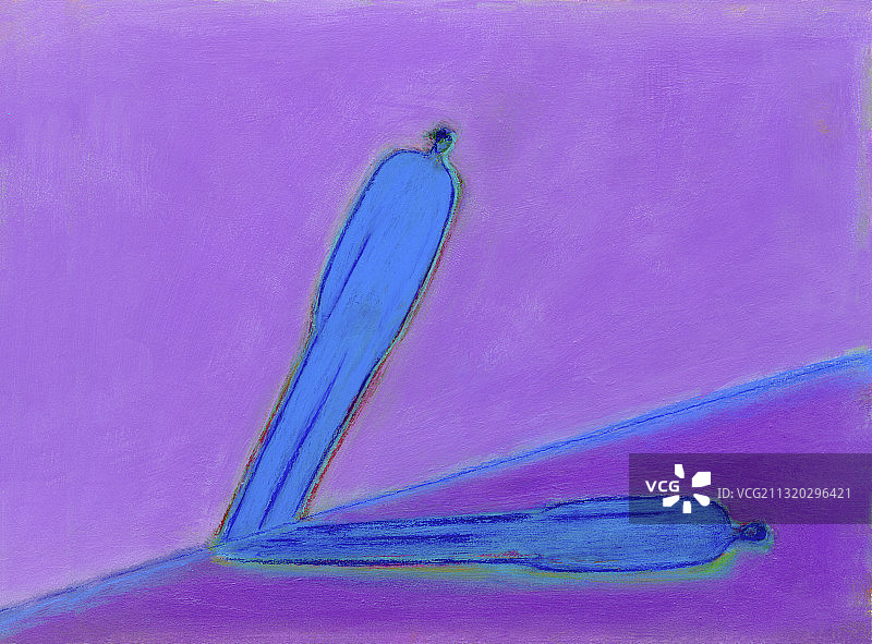 紫色背景上向下倾斜的蓝人插图图片素材