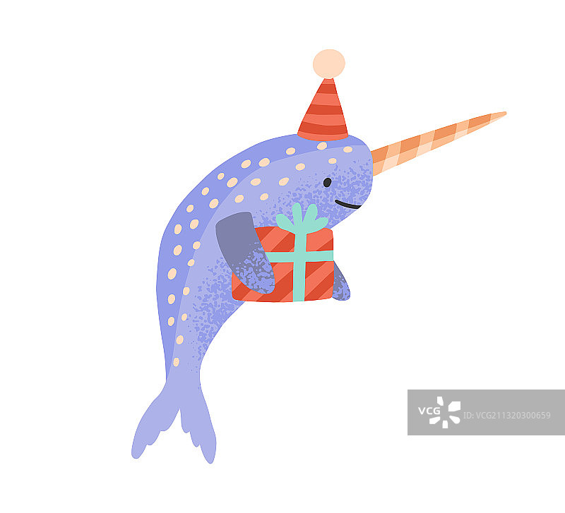 节日卡通独角鲸与礼品盒图片素材