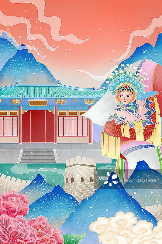 天津古建筑中国风插画图片素材