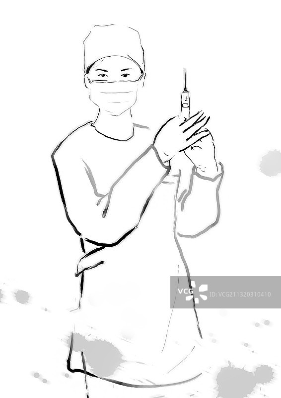 水墨风格医疗虚拟人物速写图片素材