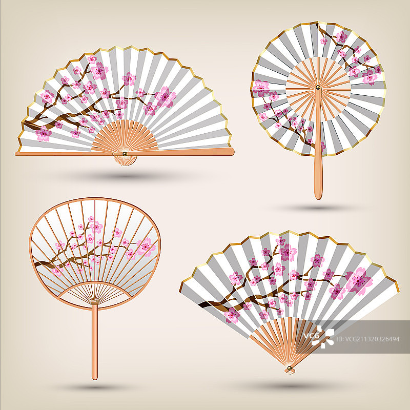 日式中式手绘扇子套装图片素材