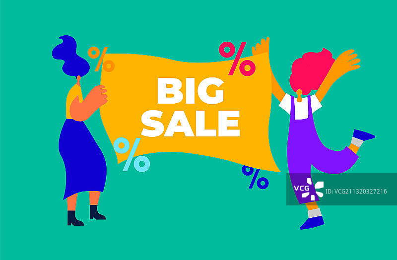 手持大促销海报的卡通白人女性图片素材