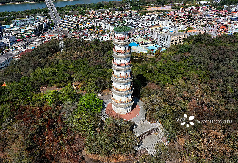 广东省东莞市东城榴花文化旅游区榴花公园航拍图片素材