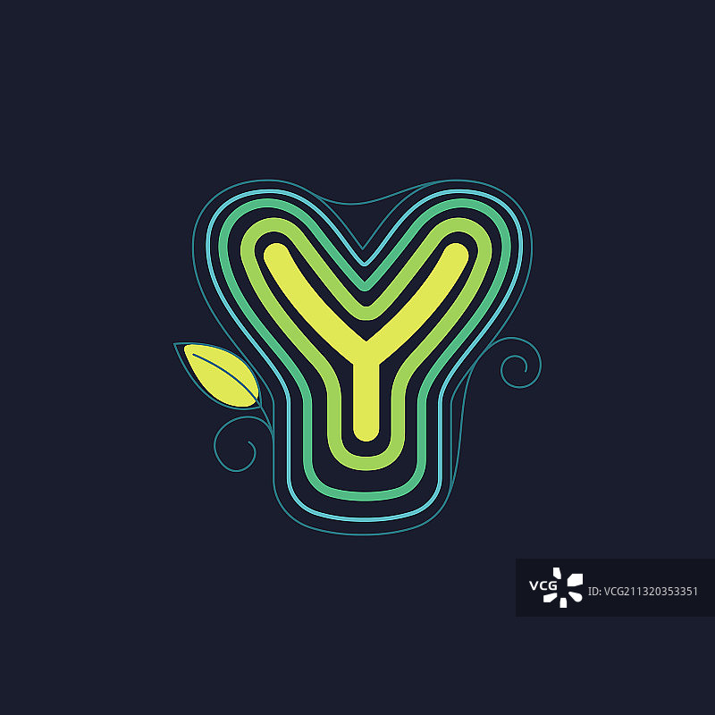 带有漩涡花瓣的绿色线条Y字母标志图片素材