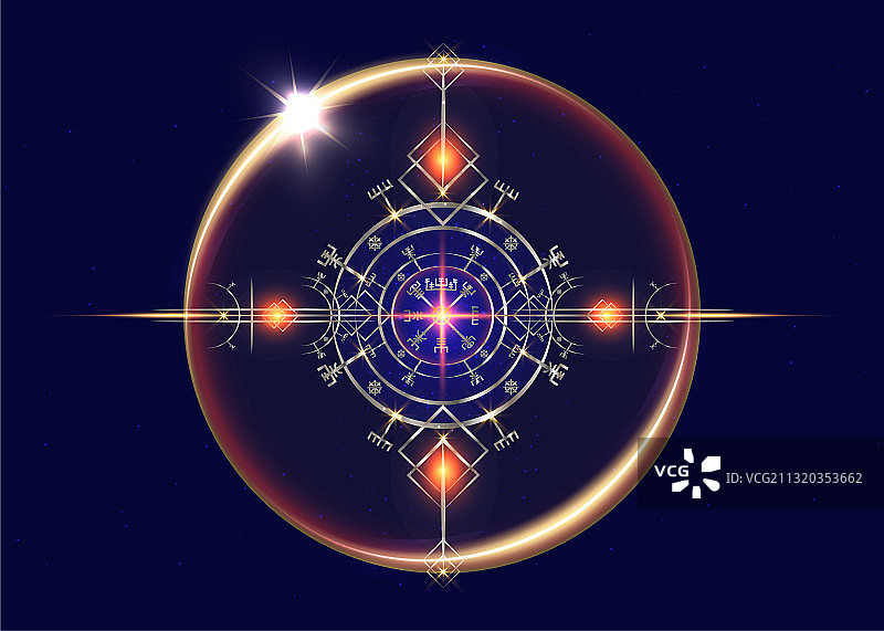 圆形魔法古维京艺术装饰金色指南针图片素材