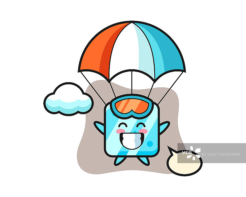 快乐的冰块吉祥物卡通跳伞图片素材