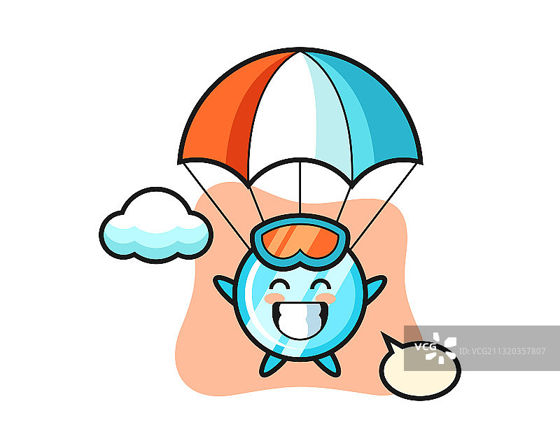 开心地跳伞的镜子吉祥物卡通形象图片素材