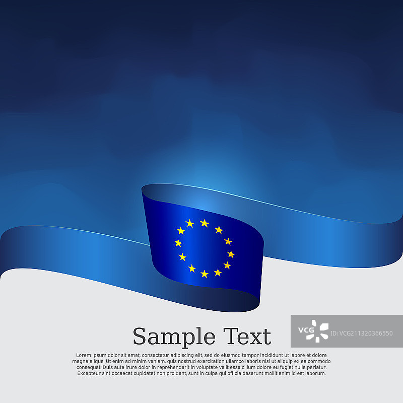带有蓝色波浪丝带的欧盟旗帜图片素材