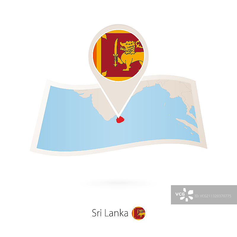 折叠纸质地图：斯里兰卡与旗帜图钉图片素材