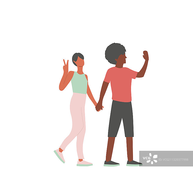 快乐的黑人夫妇步行拥抱和展示图片素材