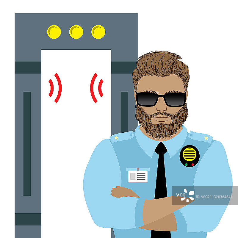 金属探测器框架和男性安保人员图片素材