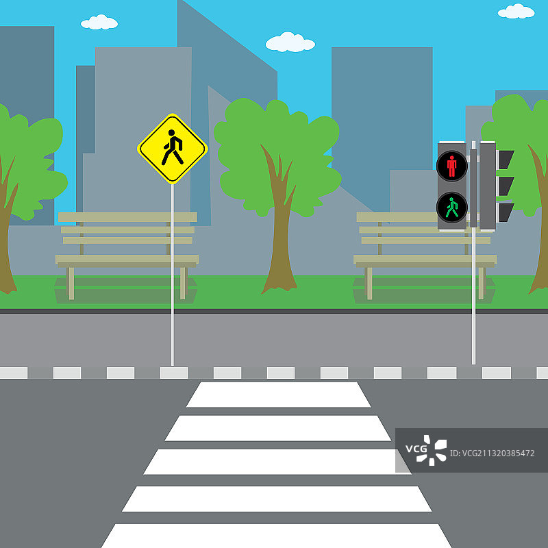 空旷的城市街道人行横道与道路标志图片素材