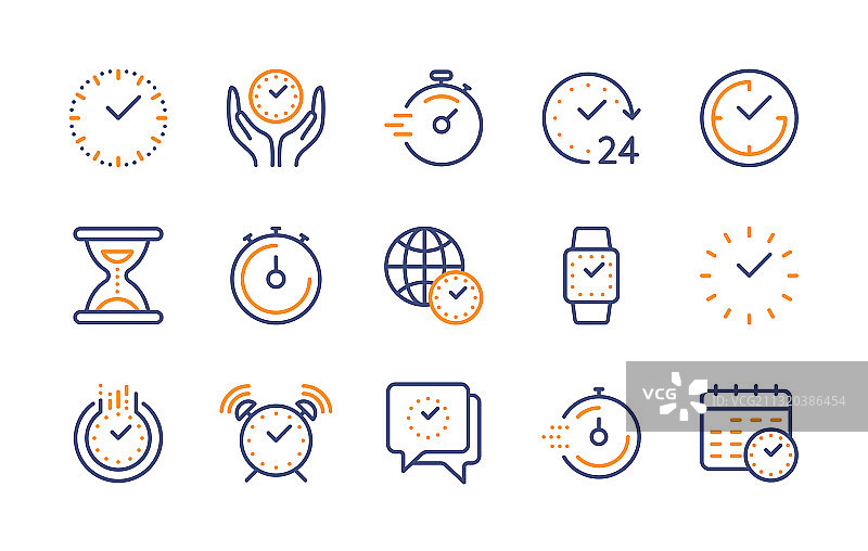时间和时钟彩色线性图标集图片素材