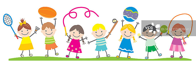 一群孩子和运动器材图片素材
