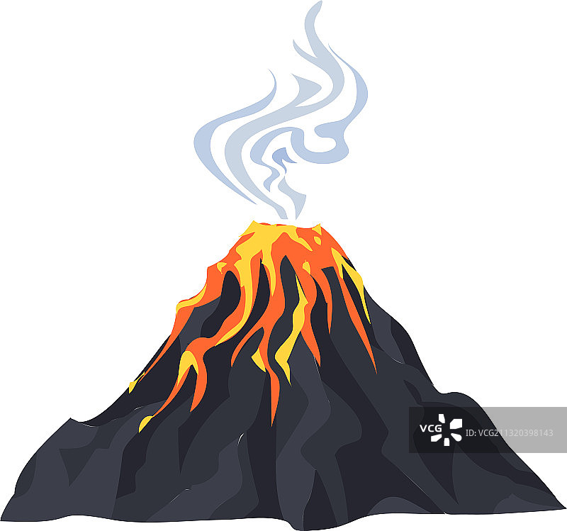熔岩喷发火山卡通风格图标图片素材