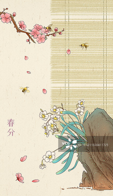 春日梅花水仙工笔绘画插图图片素材