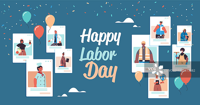 各行各业的人们庆祝劳动节图片素材