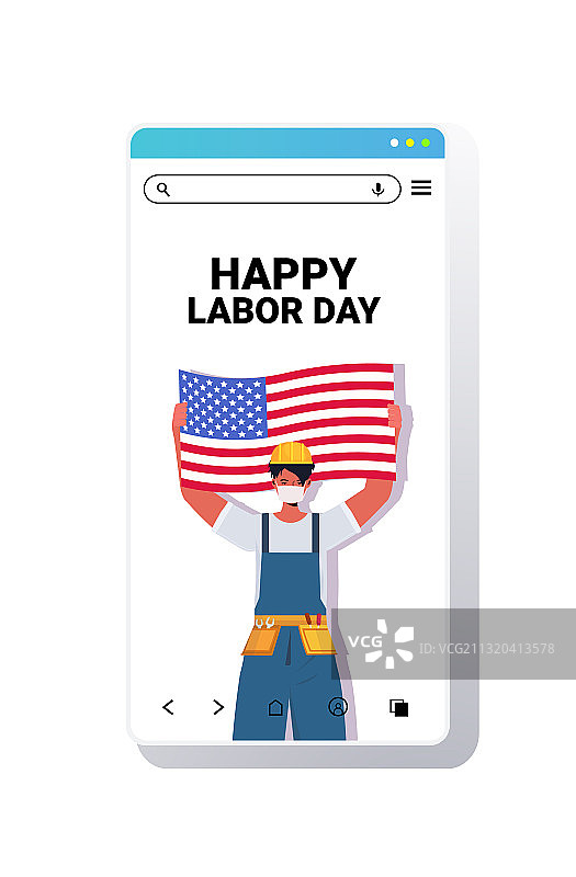 制服工人举着美国国旗庆祝劳动节图片素材