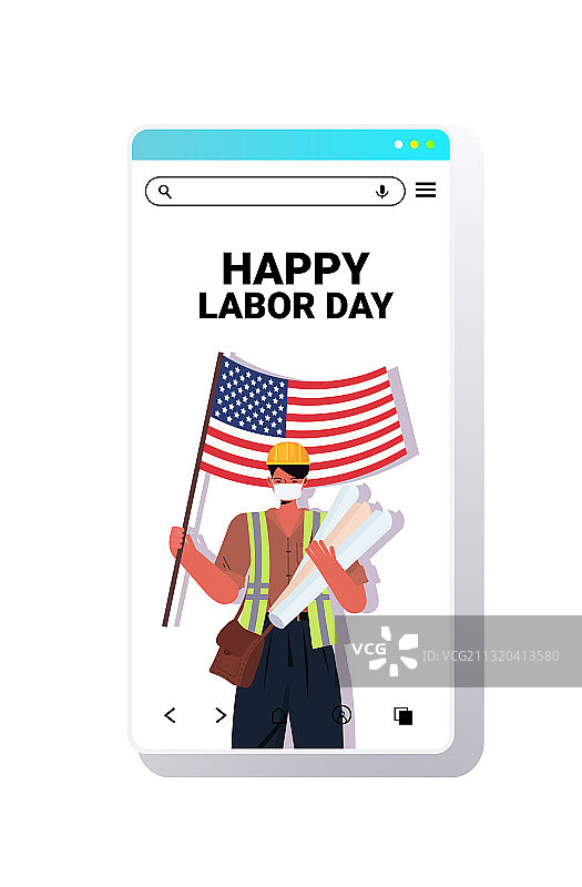 身穿制服，手持美国国旗的建筑师图片素材