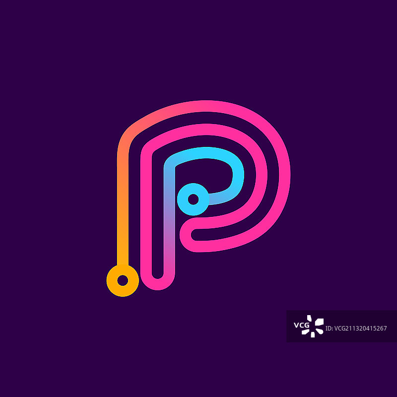 用电线制作的多色P字母标志图片素材