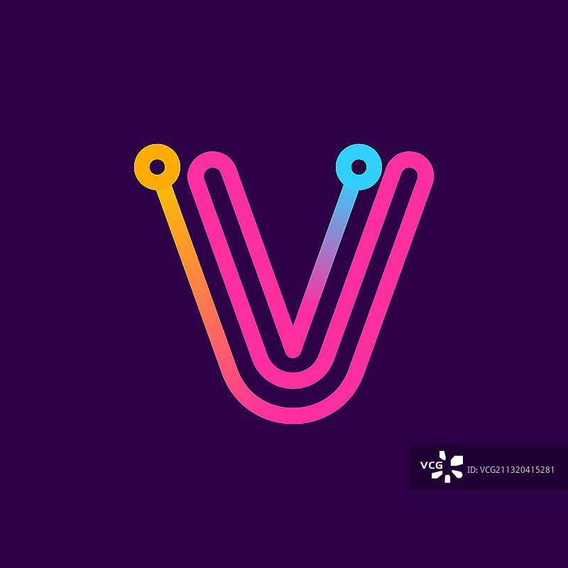 电线制成的彩色V字母标志图片素材