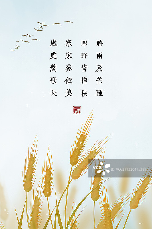 中式插画古诗词海报芒种节气图片素材