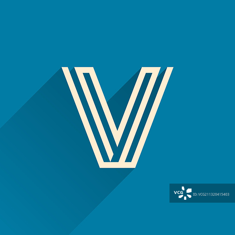三条平行线组成的迷宫V字母标志图片素材