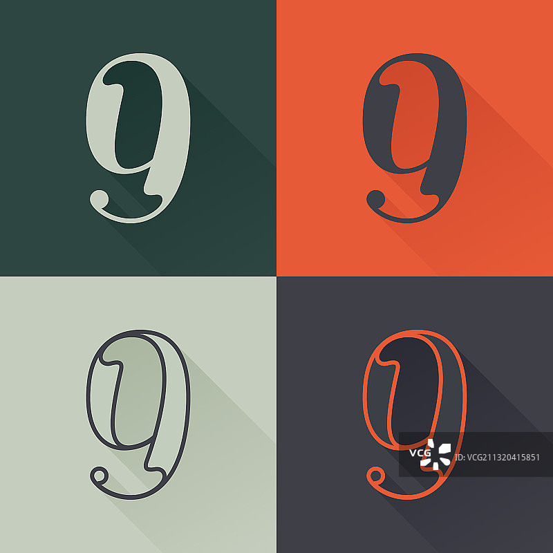 文艺复兴风格的经典9号标志合集图片素材