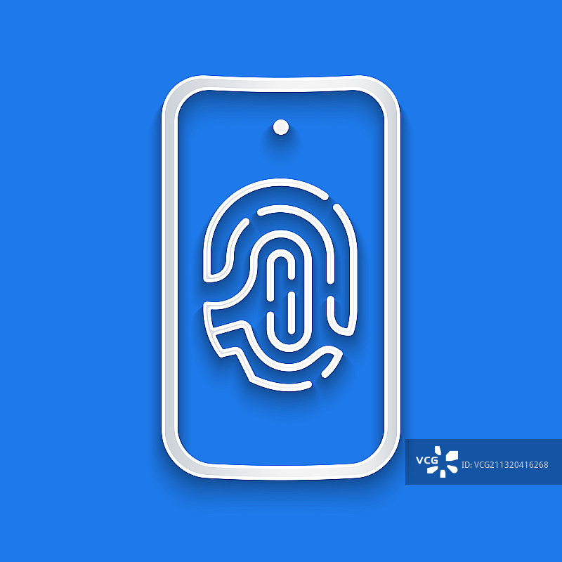 带有指纹扫描仪的剪纸智能手机图标图片素材