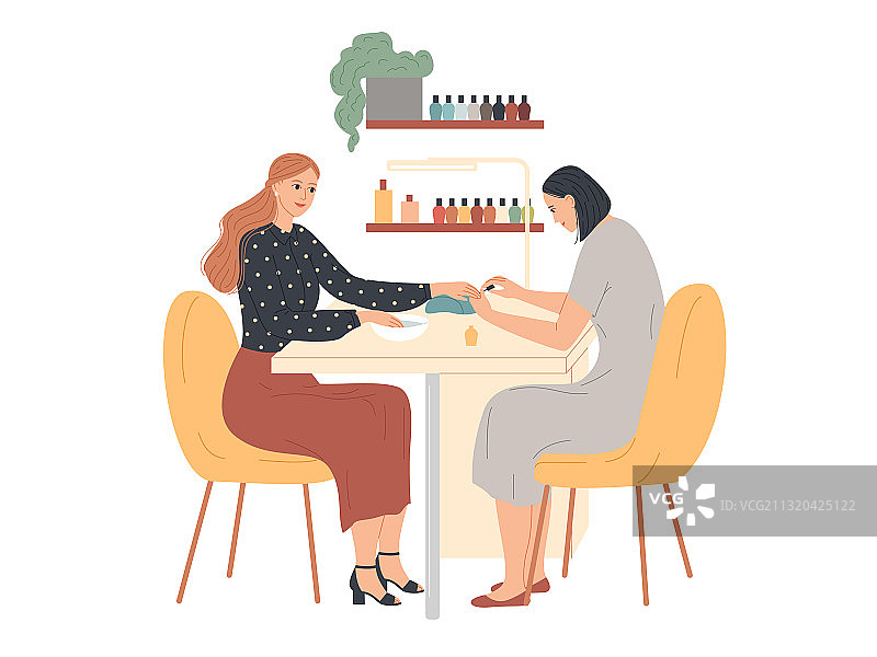 在美甲沙龙接受美甲师服务的女人图片素材