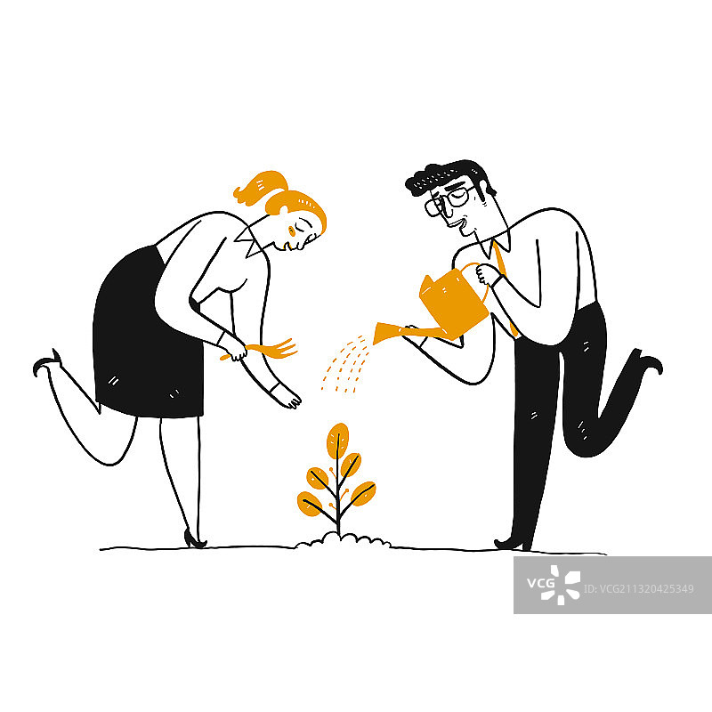 男人在给植物浇水图片素材