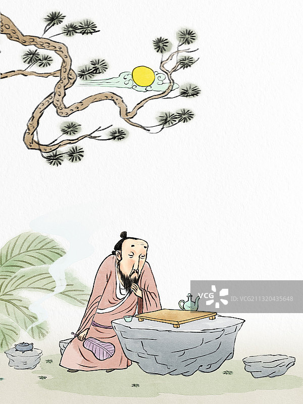 古人月下下棋图片素材