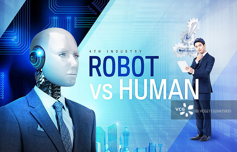 商人和西装革履的机器人图片素材