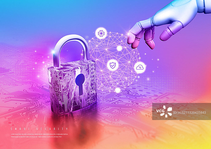 机器人手触碰电路锁图片素材