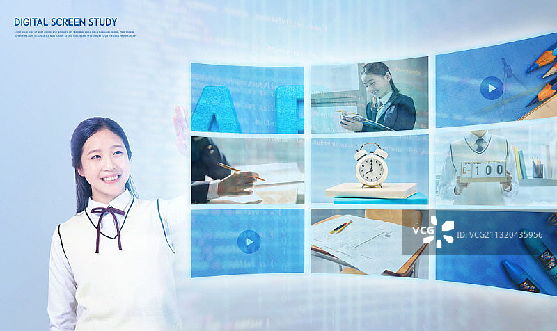 学生触摸数字屏幕图片素材