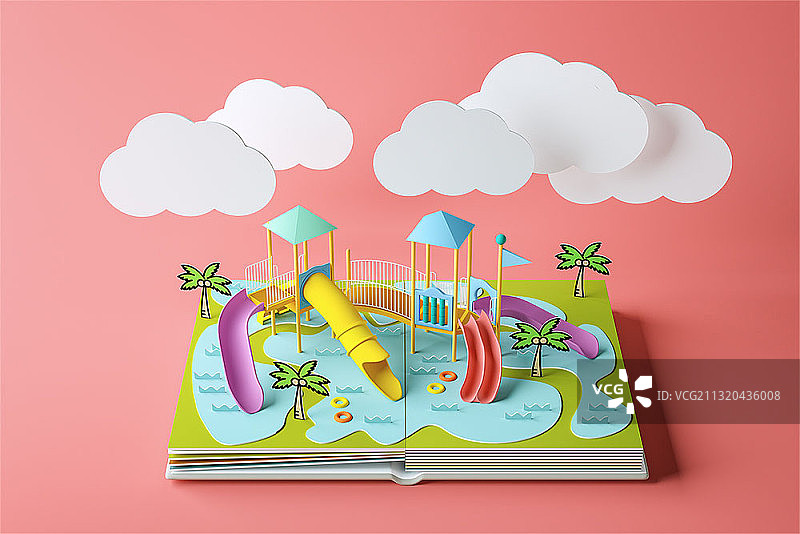 以水上乐园为主题的立体书图片素材